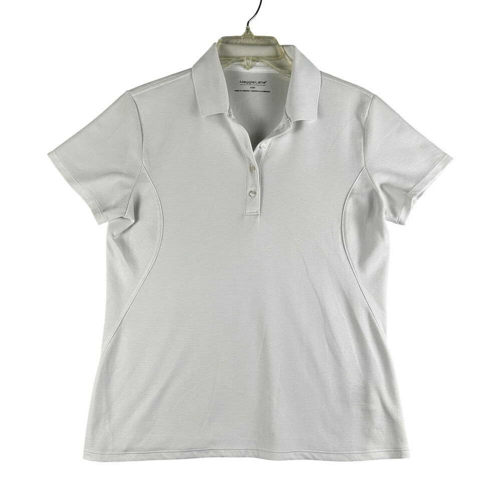 Maggie Lane Shirt Womens Medium White Polo Short Sleeve Pique Golf Athletic